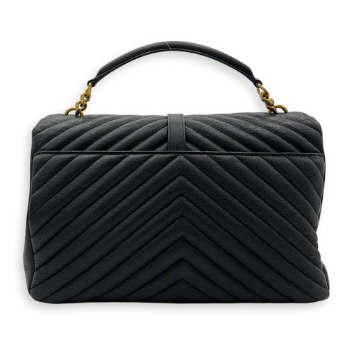 Saint Laurent College Top Handle Bag Black in Calfskin, Gold hardware_2