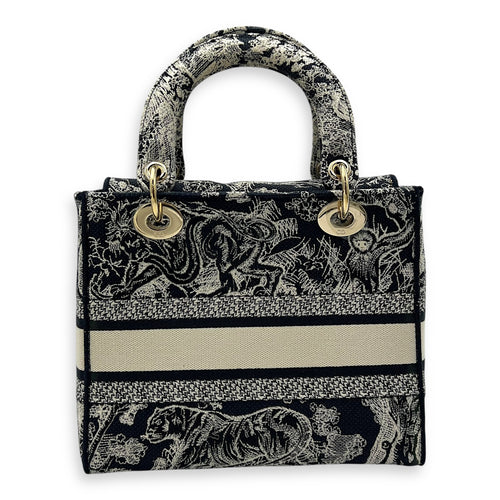 Christian Dior Lady Dior Medium Blue Top Handle Bag in Jacquard, Gold hardware_2