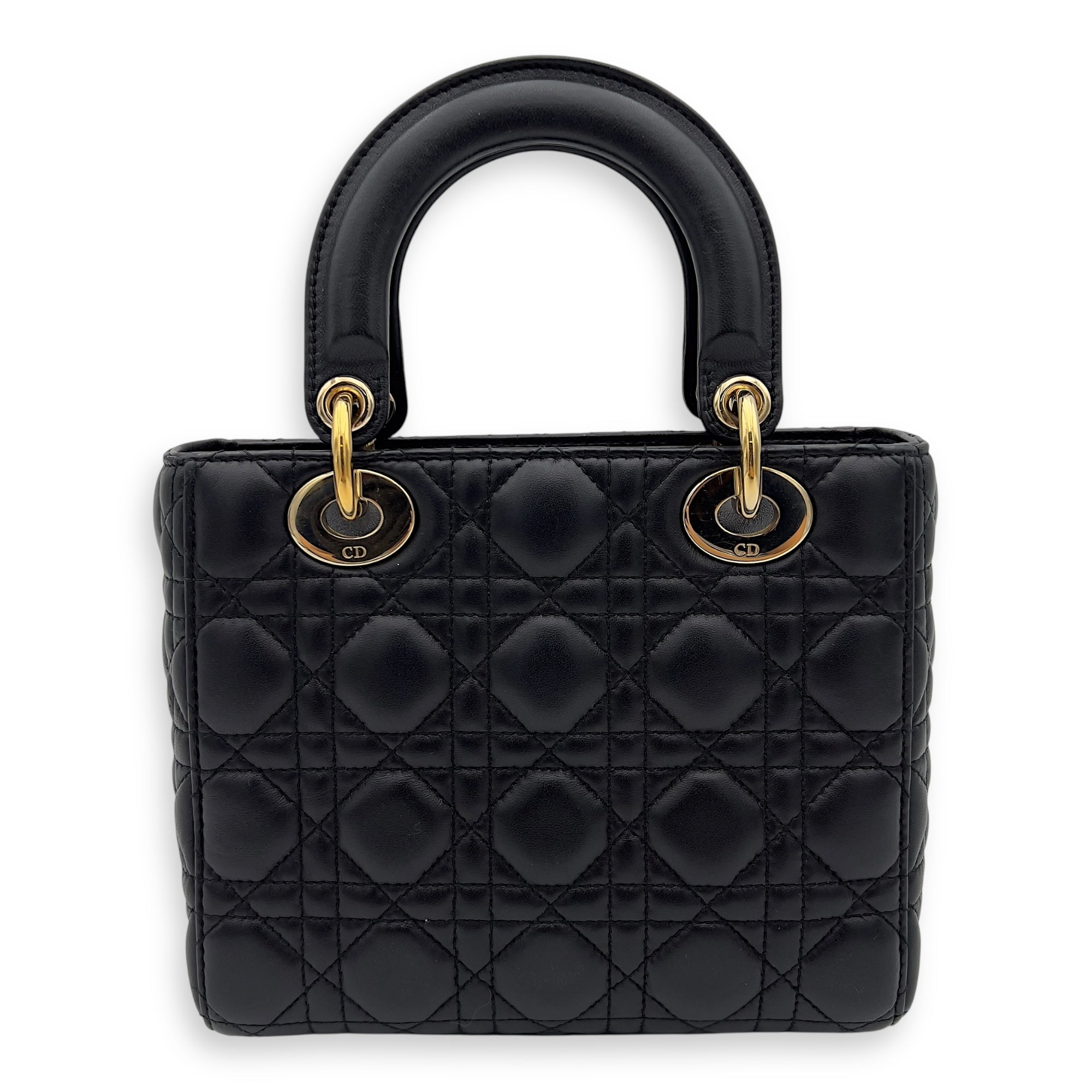 Christian Dior Lady Dior Small Black Top Handle Bag in Lambskin, Gold hardware_2