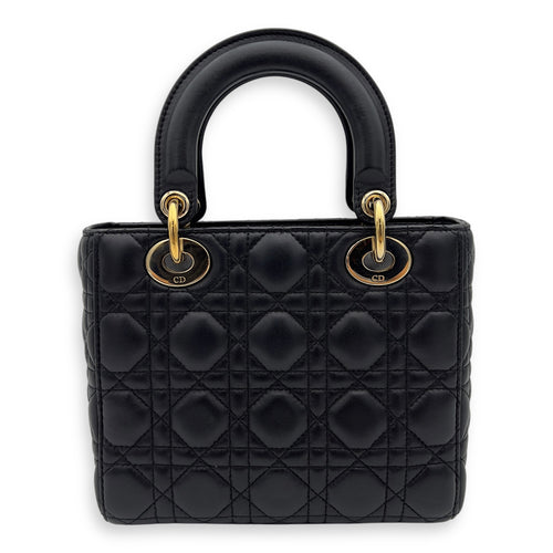 Christian Dior Lady Dior Small Black Top Handle Bag in Lambskin, Gold hardware_2
