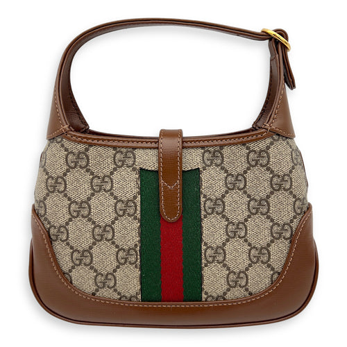 Gucci Jackie 1961 Crossbody Bag Mini Brown in Coated Canvas, Gold hardware_2