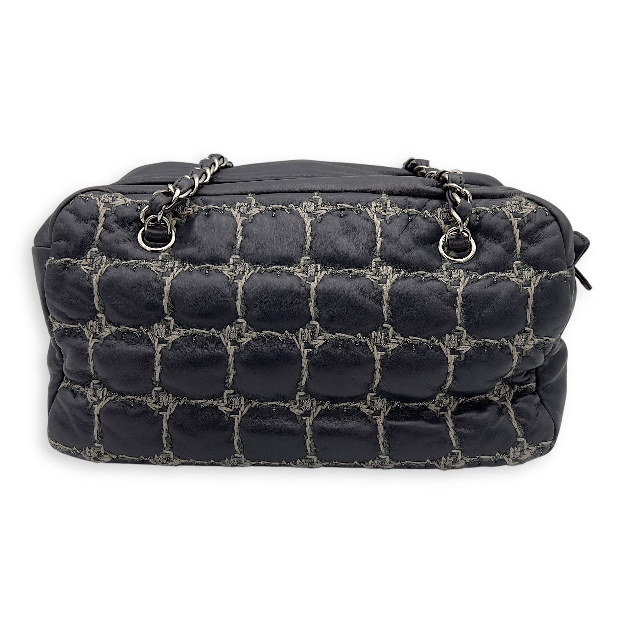 Chanel Double Stitch Bubble Grey Shoulder Bag in Tweed and Lambskin, Silver hardware_2