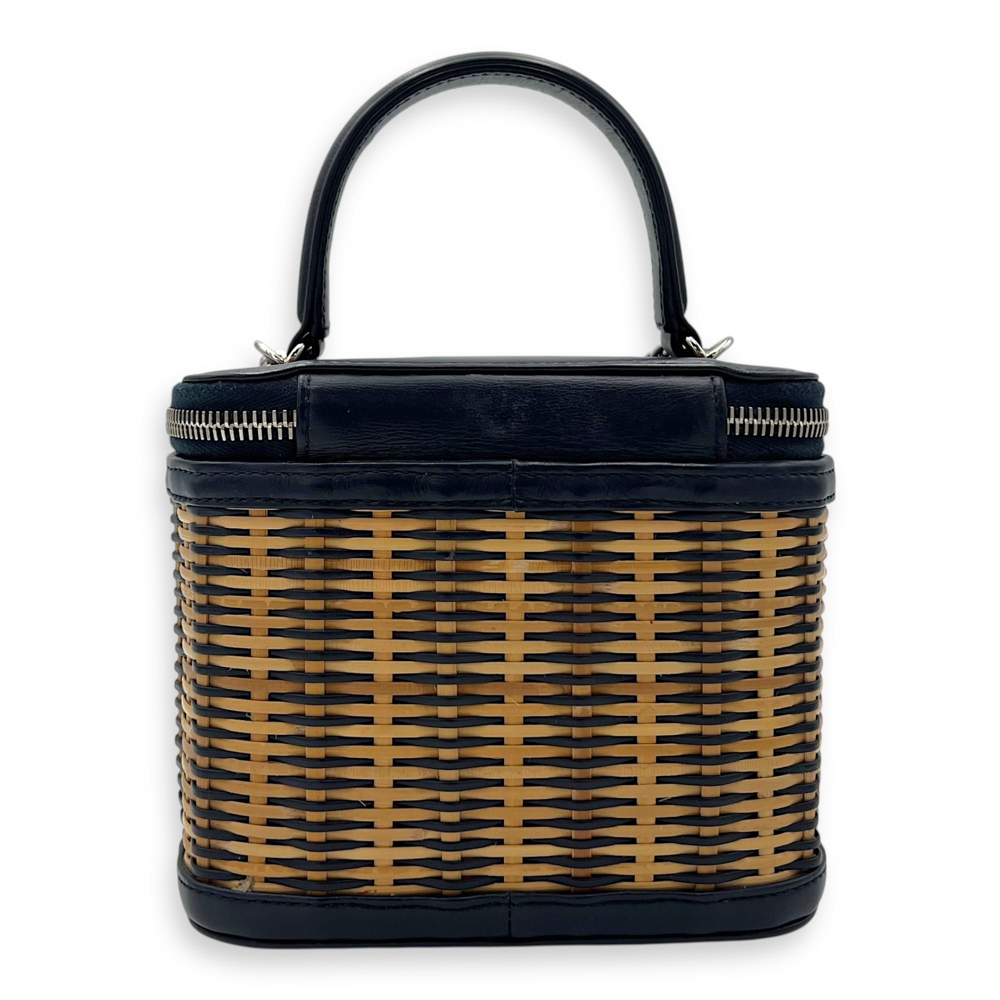 Chanel Vanity Crossbody Bag Blue in Rattan, Gold hardware_2