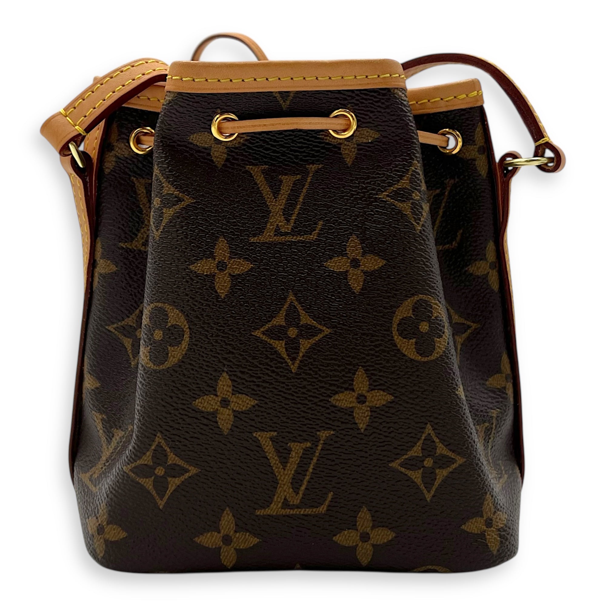 Louis Vuitton Noe Crossbody Bag Nano Brown in Monogram Coated Canvas, Gold hardware_2