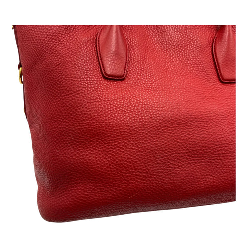 Prada Logo Top Handle Bag Red in Calfskin, Gold hardware_13