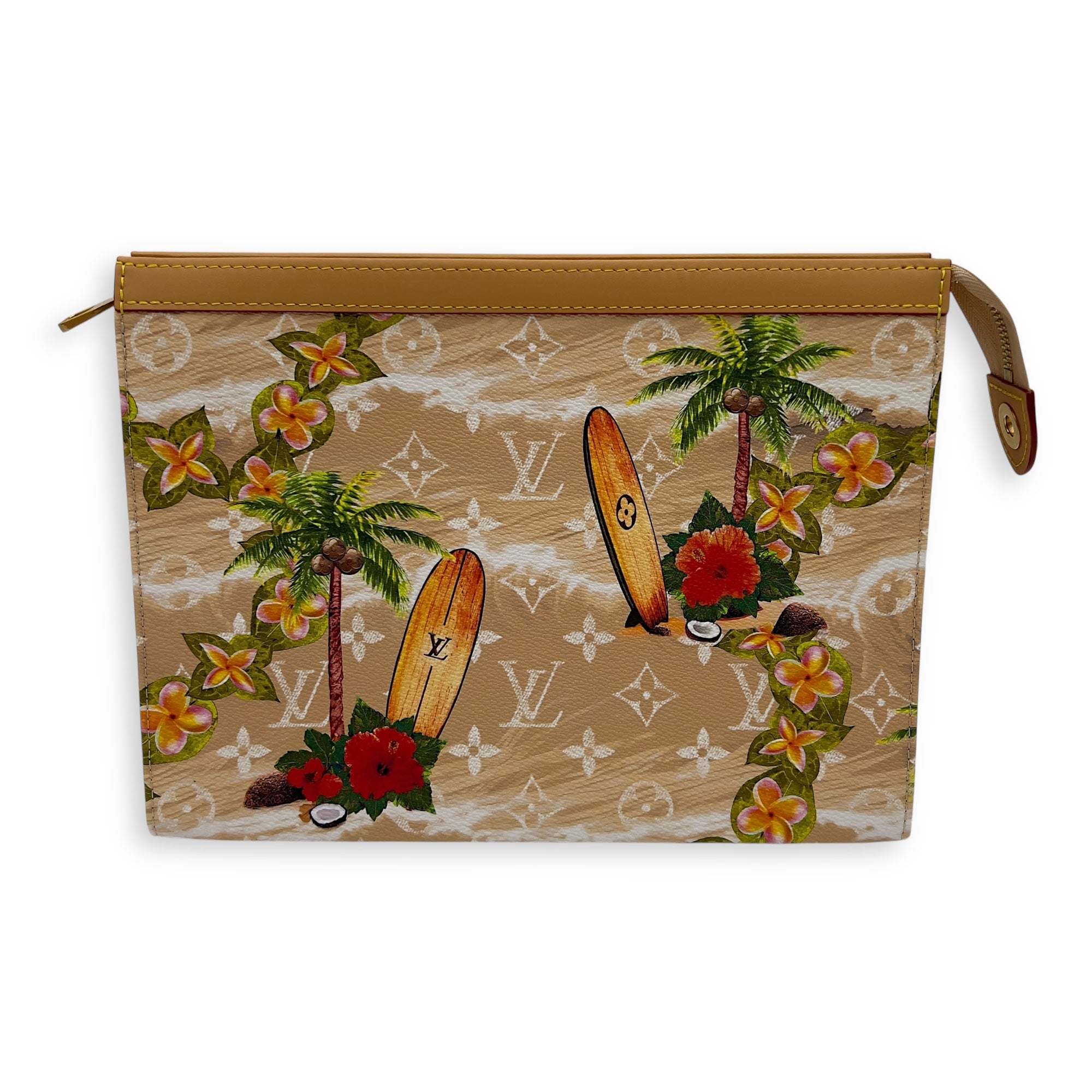 Louis Vuitton Pochette Voyage Pre-Fall 2024 MM Beige Clutch in Coated Canvas, Gold hardware_2
