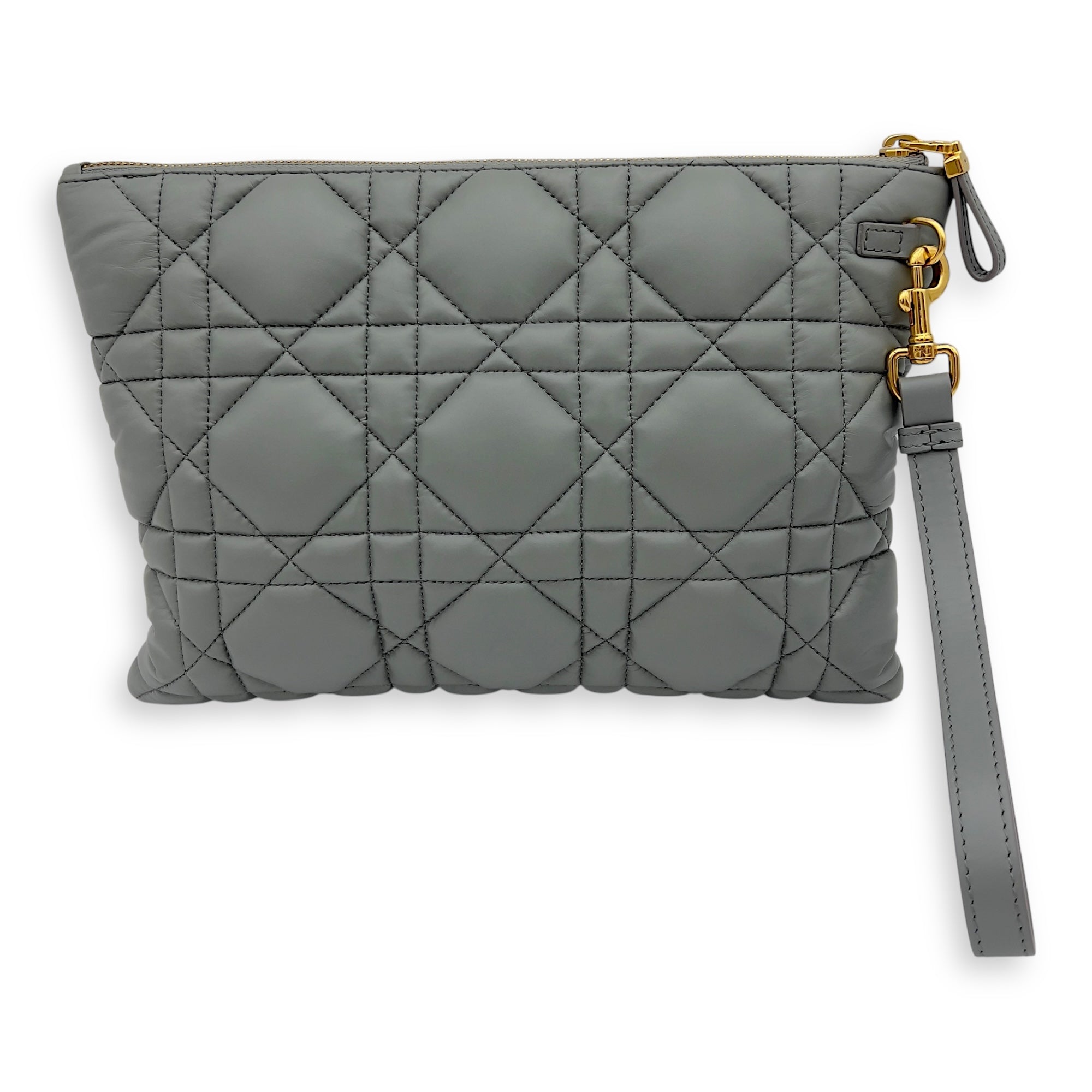 Christian Dior Caro Pouch Grey in Cannage Quilted Padded, Gold hardware_2