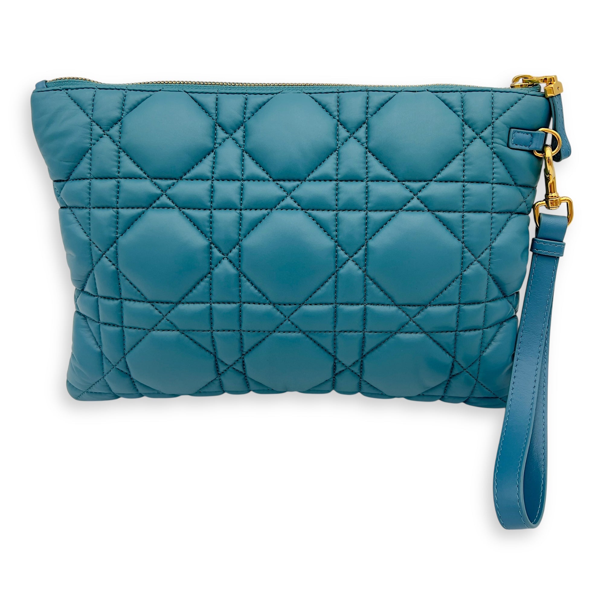 Christian Dior Caro Pouch Blue in Cannage Quilted Padded, Gold hardware_2