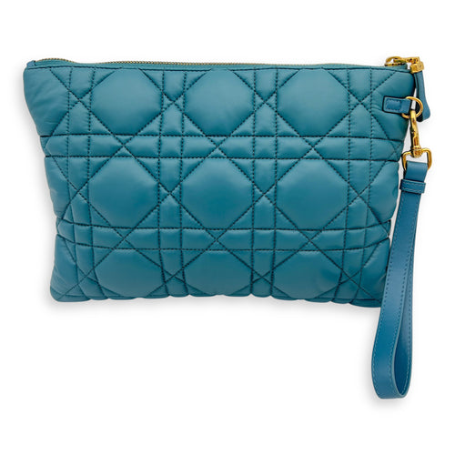 Christian Dior Caro Pouch Blue in Cannage Quilted Padded, Gold hardware_2