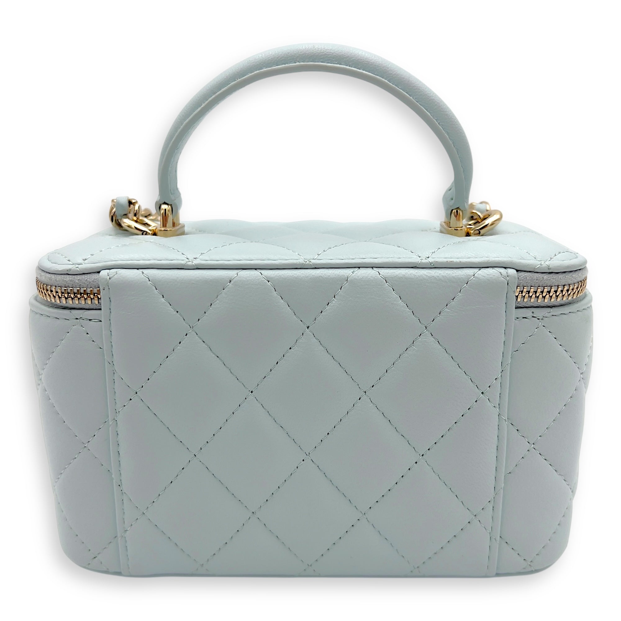 Chanel Vanity Crossbody Bag Blue in Lambskin, Gold hardware_2