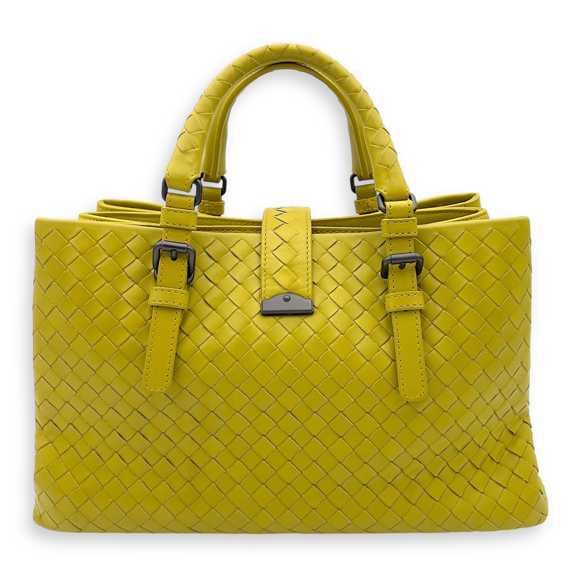 Bottega Veneta Roma Top Handle Bag Green in Calfskin, Ruthenium hardware_2