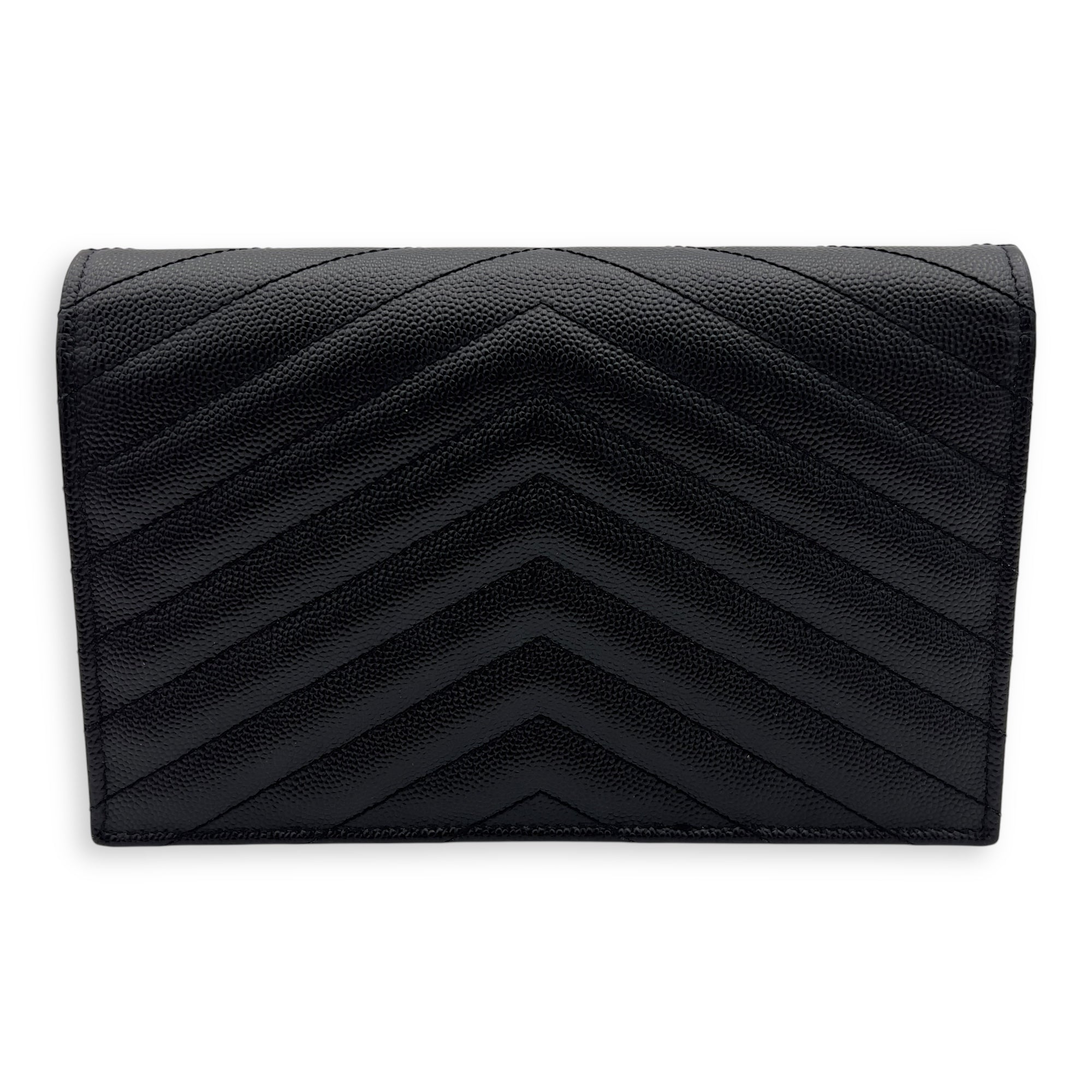 Saint Laurent Cassandra Wallet On Chain Black in Caviar Leather, Gold hardware_2