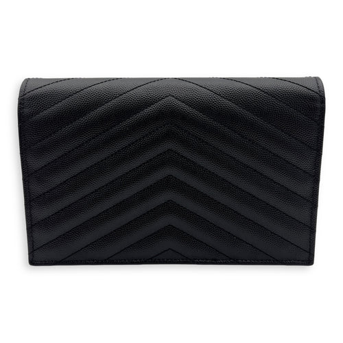 Saint Laurent Cassandra Wallet On Chain Black in Caviar Leather, Gold hardware_2