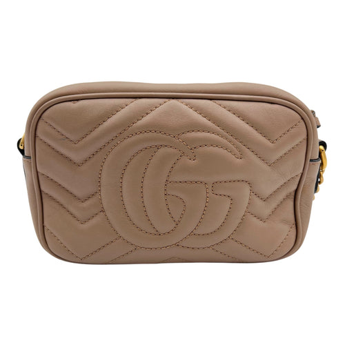 Gucci GG Marmont Mini Beige Shoulder Bag in Calfskin, Gold hardware_2
