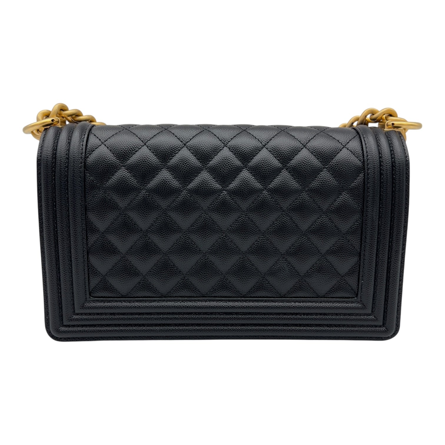 Chanel Boy Medium Black Shoulder Bag in Caviar Leather, Brushed Gold hardware_2