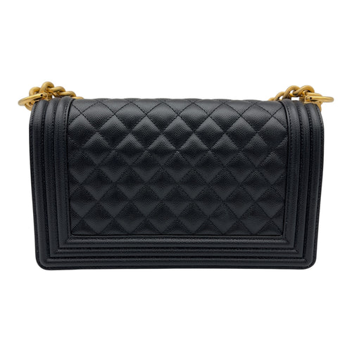 Chanel Boy Medium Black Shoulder Bag in Caviar Leather, Brushed Gold hardware_2