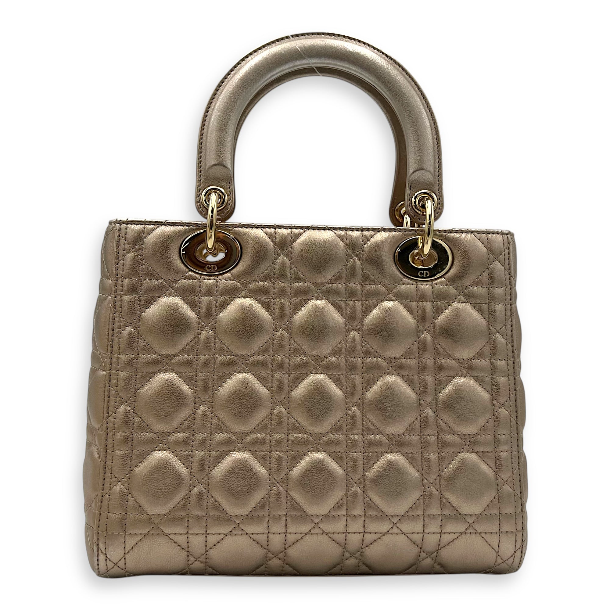 Lady Dior Medium Bronze Top Handle Bag in Lambskin, Gold hardware