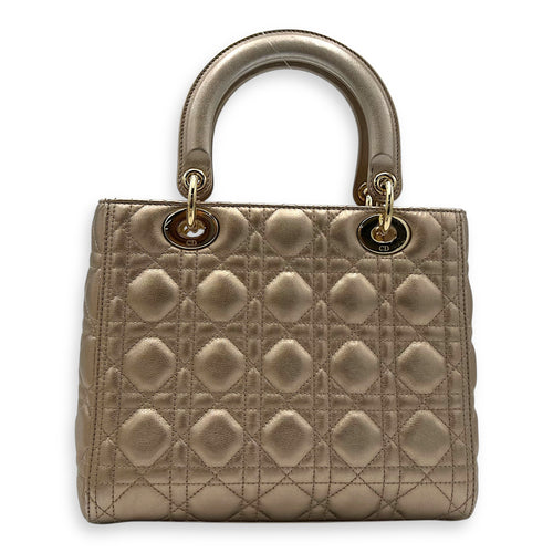 Christian Dior Lady Dior Medium Bronze Top Handle Bag in Lambskin, Gold hardware_2