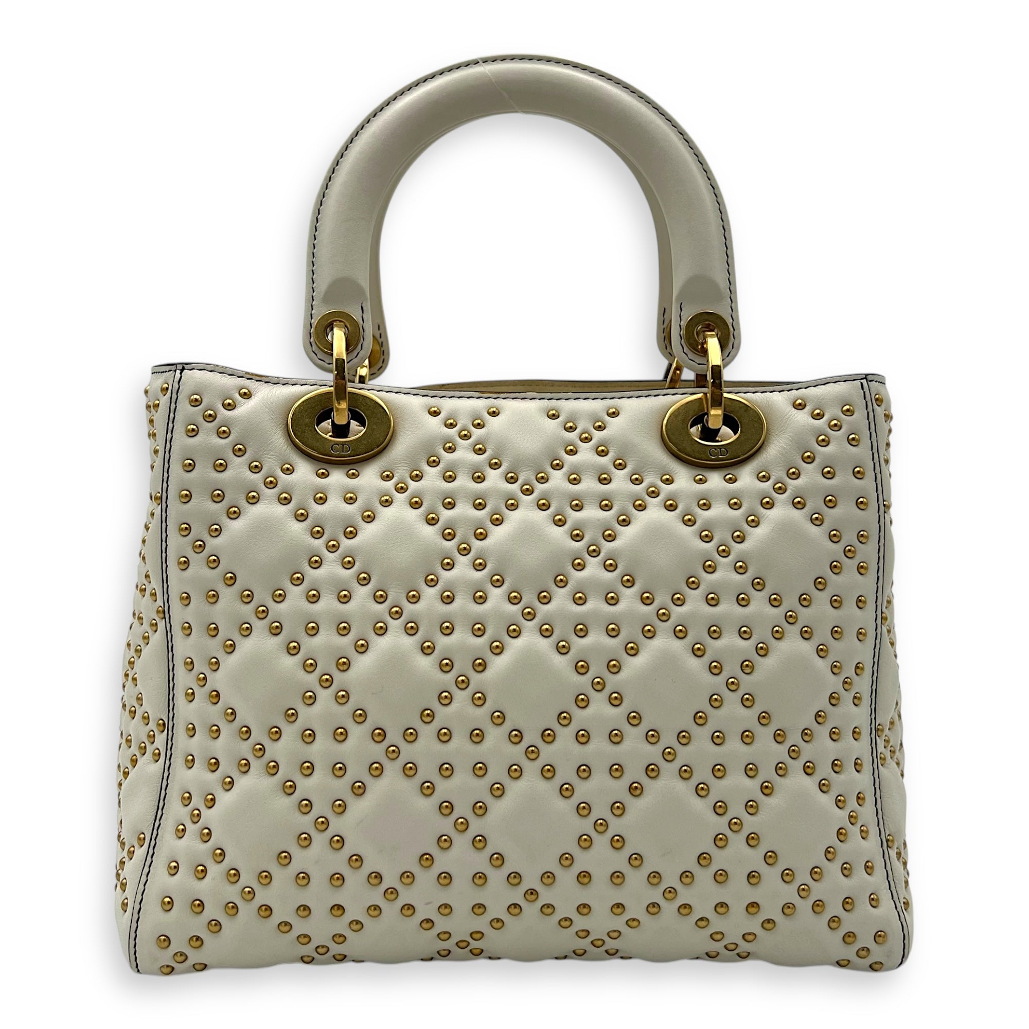 Christian Dior Lady Dior Top Handle Bag White in Calfskin, Gold hardware_2