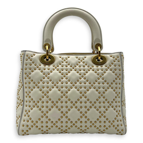 Christian Dior Lady Dior Top Handle Bag White in Calfskin, Gold hardware_2