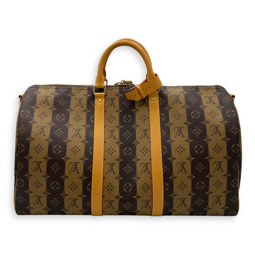Louis Vuitton NIGO Keepall Bandouliere 50 Brown Top Handle Bag in Coated Canvas, Gold hardware_2