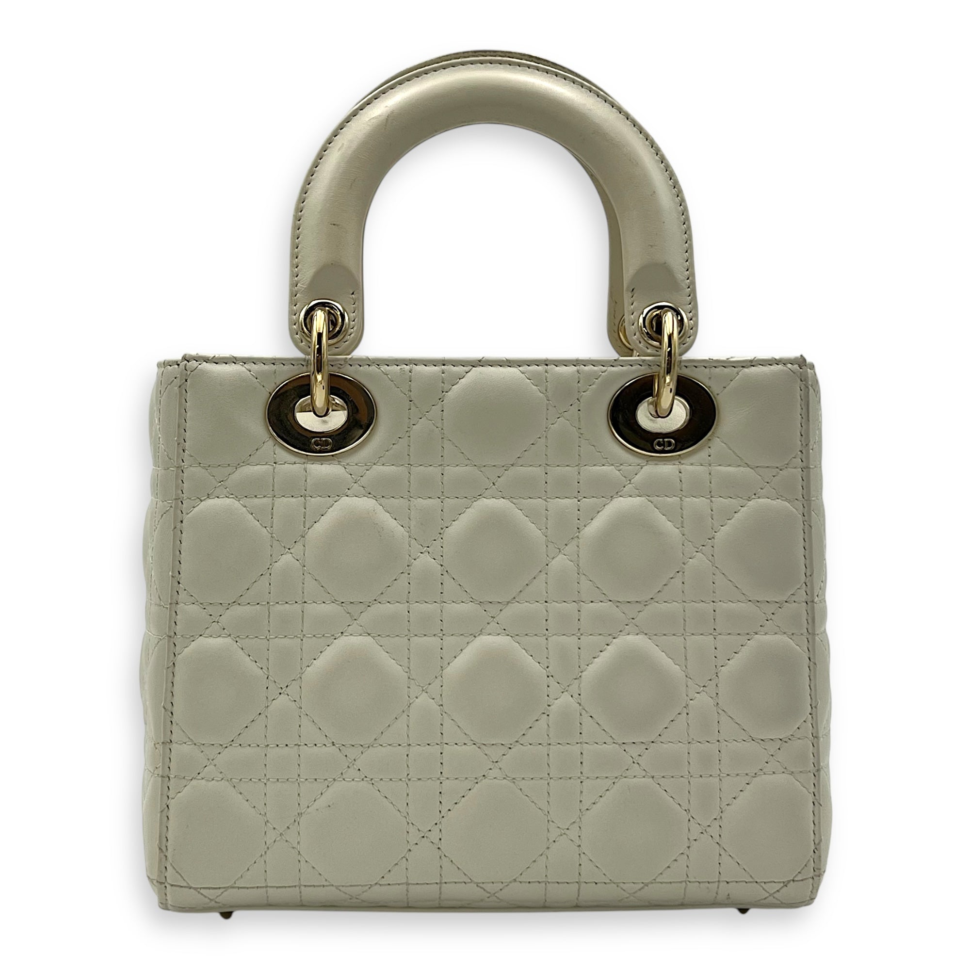 Christian Dior Lady Dior Small White Top Handle Bag in Lambskin, Gold hardware_2