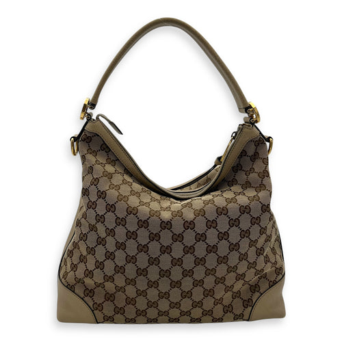 Gucci GG Shoulder Bag Beige in Canvas, Gold hardware_2