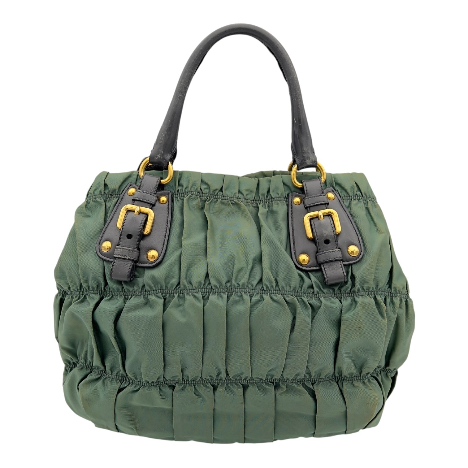Prada Gaufre Top Handle Bag Green in Nylon, Gold hardware_2