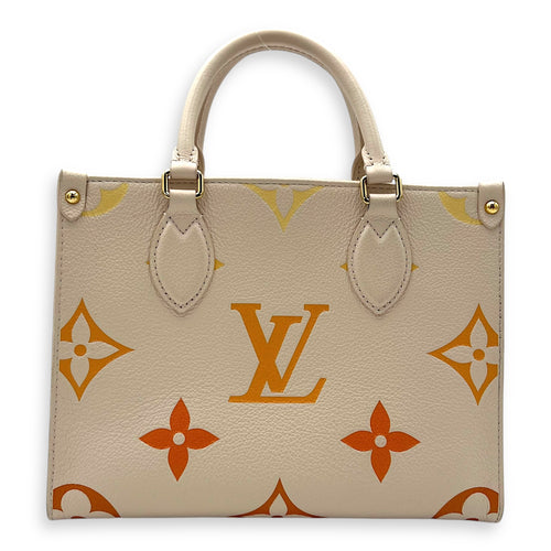 Louis Vuitton OnTheGo Top Handle Bag PM Beige in Empreinte Leather, Gold hardware_2