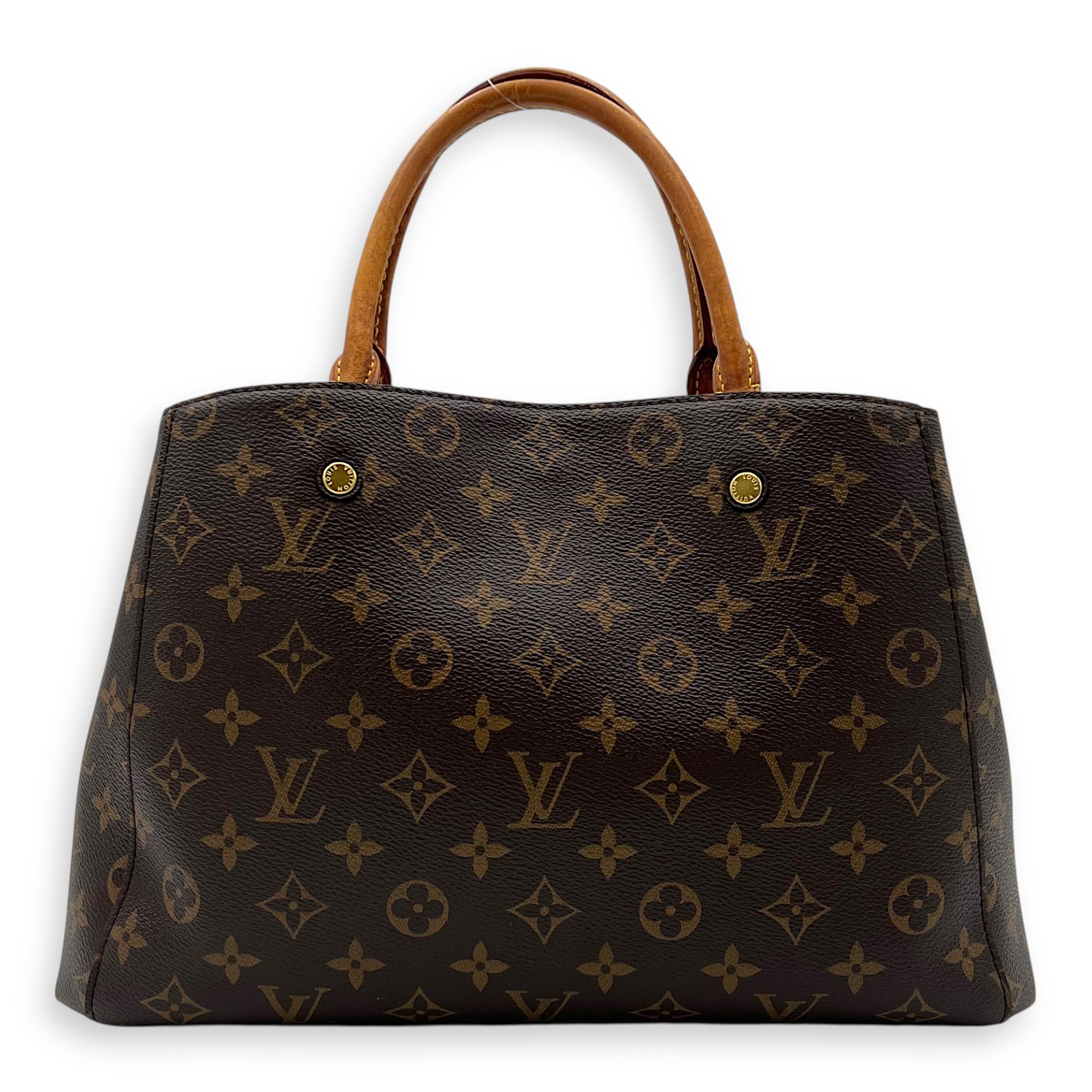 Louis Vuitton Montaigne MM Brown Top Handle Bag in Monogram Coated Canvas, Gold hardware_2