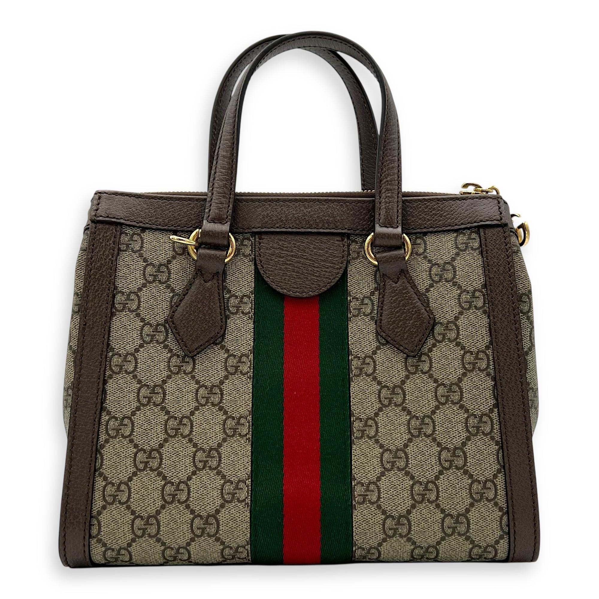 Gucci Ophidia Small Brown Top Handle Bag in Monogram Coated Canvas, Gold hardware_2