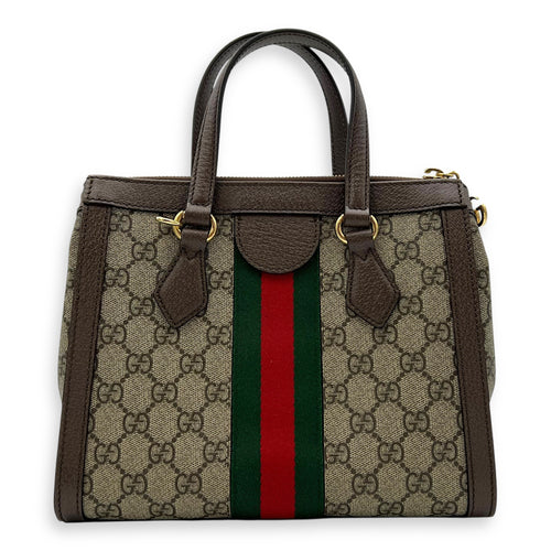 Gucci Ophidia Small Brown Top Handle Bag in Monogram Coated Canvas, Gold hardware_2