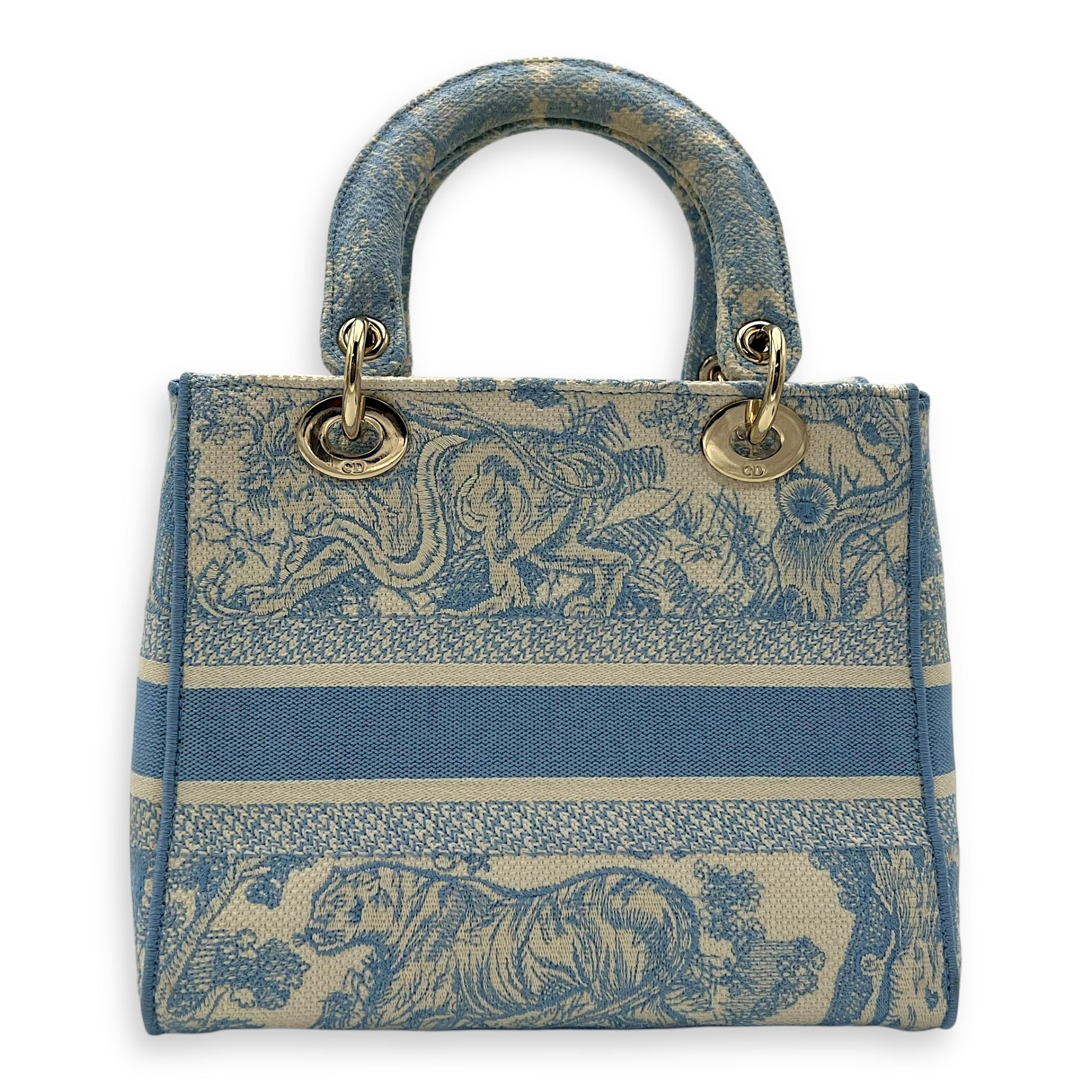 Christian Dior D-Lite Top Handle Bag Blue in Jacquard, Gold hardware_2