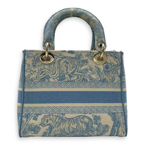 Christian Dior D-Lite Top Handle Bag Blue in Jacquard, Gold hardware_2