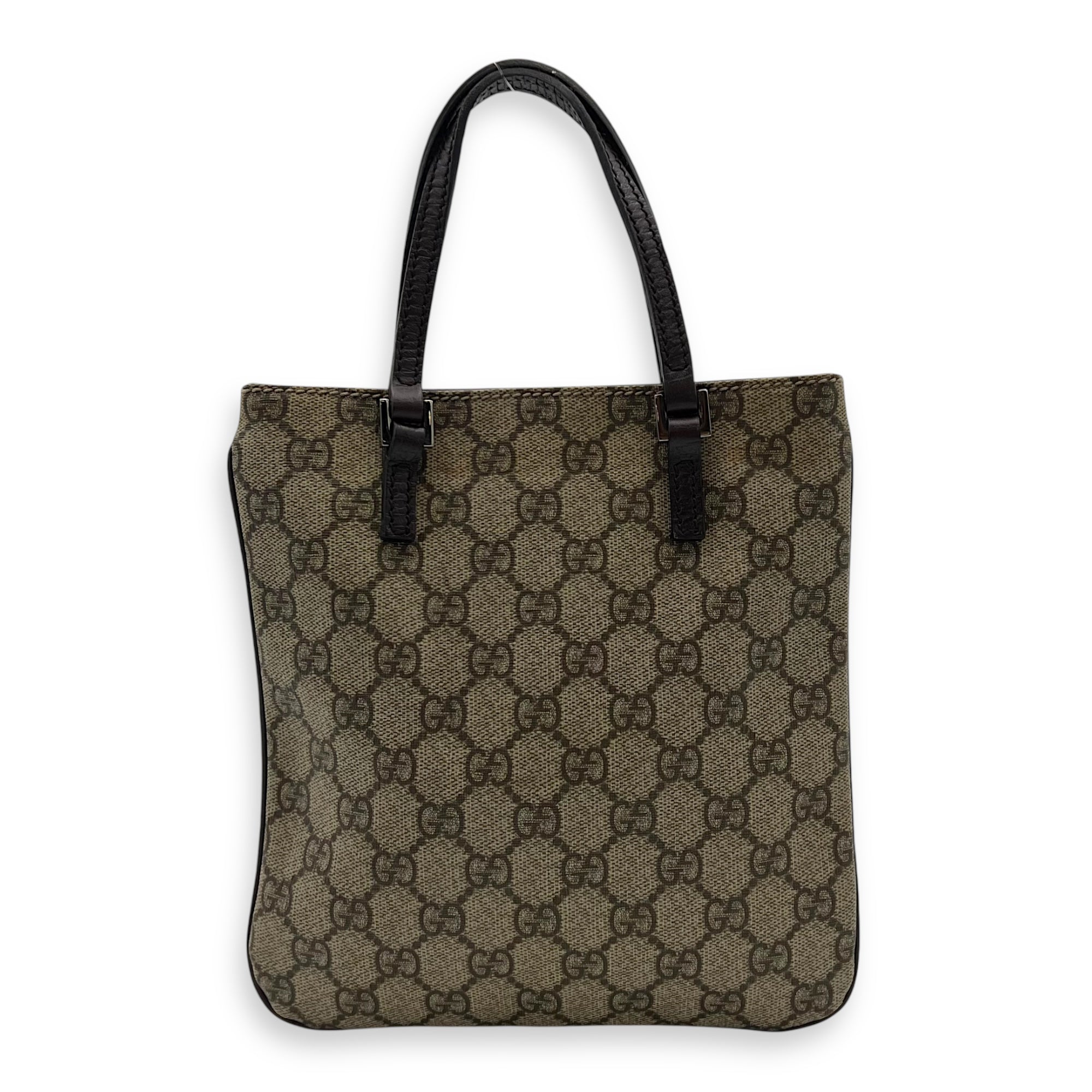 Gucci GG Supreme Mini Brown Top Handle Bag in Coated Canvas, Silver hardware_2