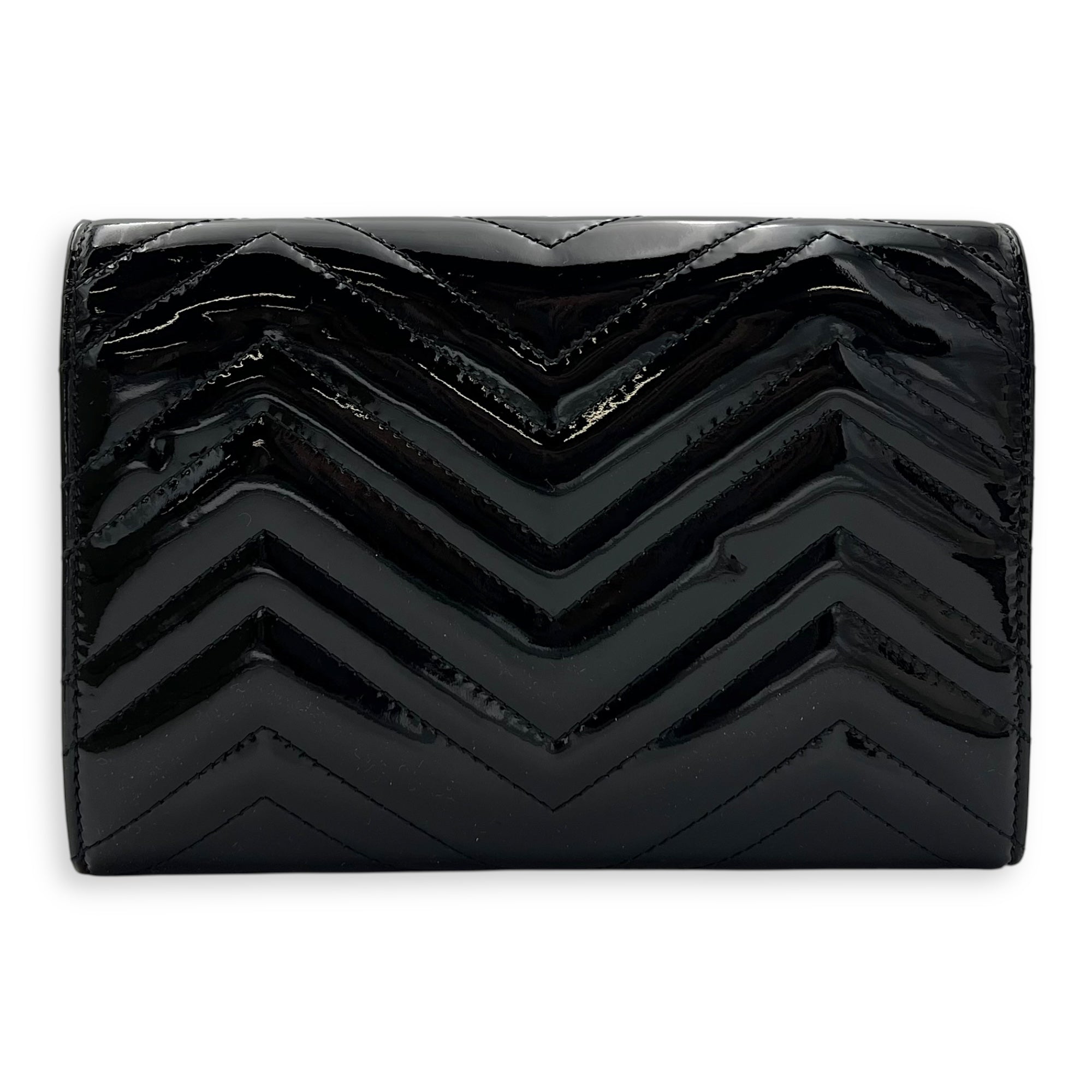 Gucci GG Marmont Wallet On Chain Black in Patent Leather, Lacquered Metal hardware_2
