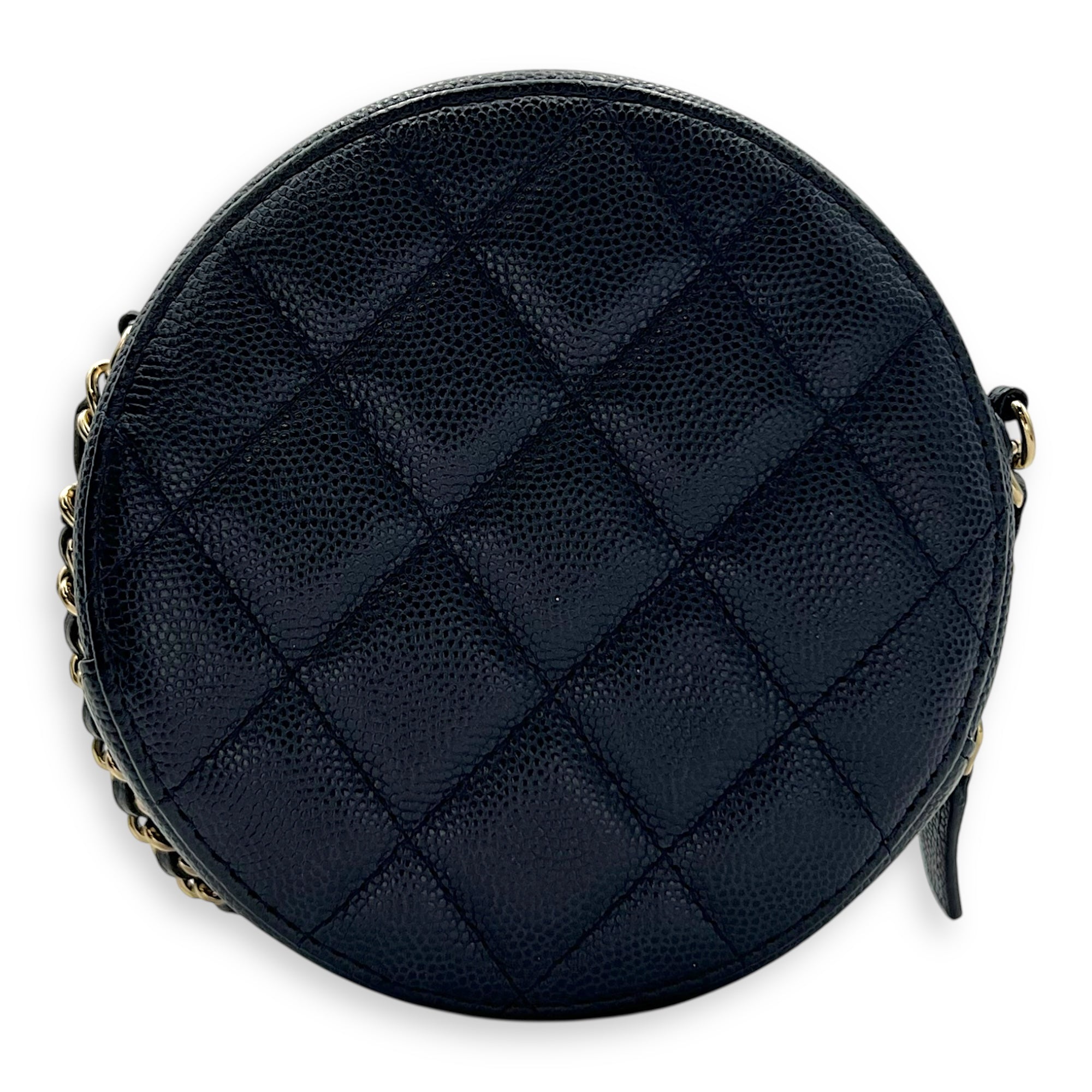 Chanel GHW mini round Crossbody Bag Mini Blue in Caviar Leather, Gold hardware_2