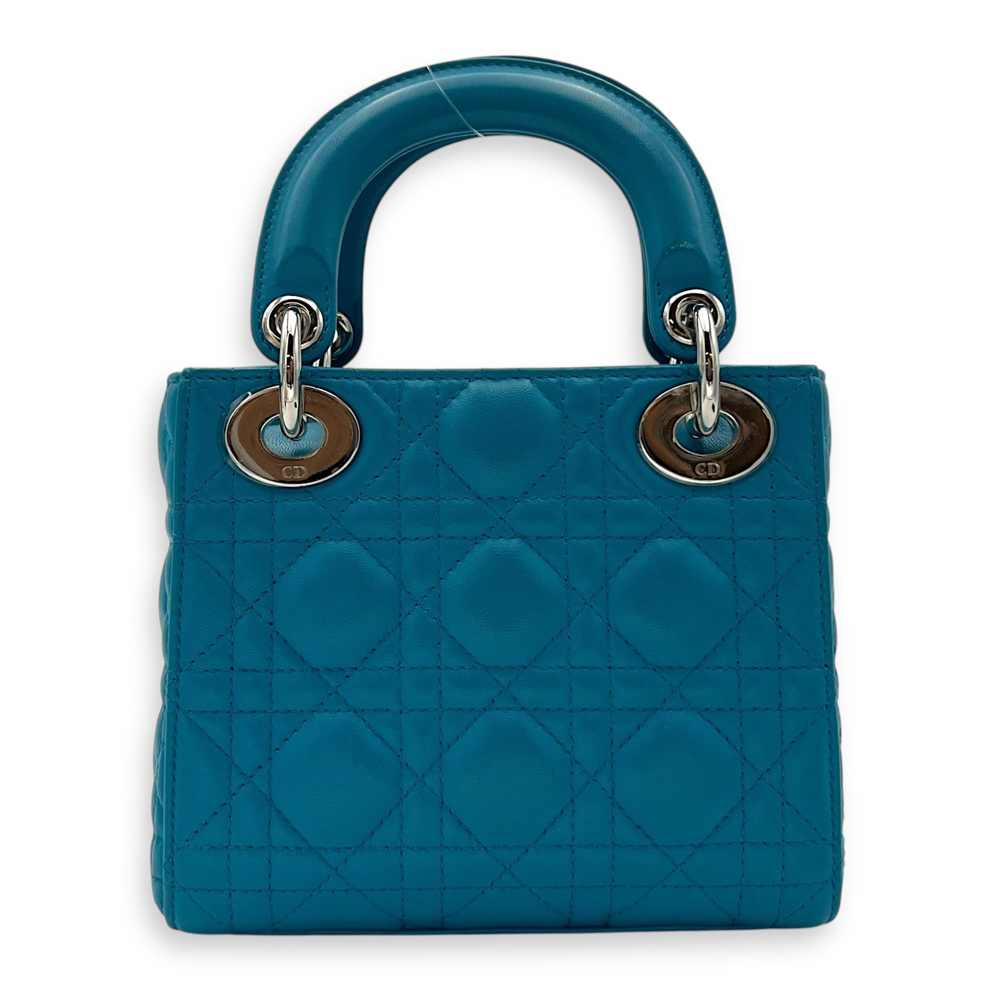 Christian Dior Lady Dior Top Handle Bag Mini Blue in Lambskin, Silver hardware_2