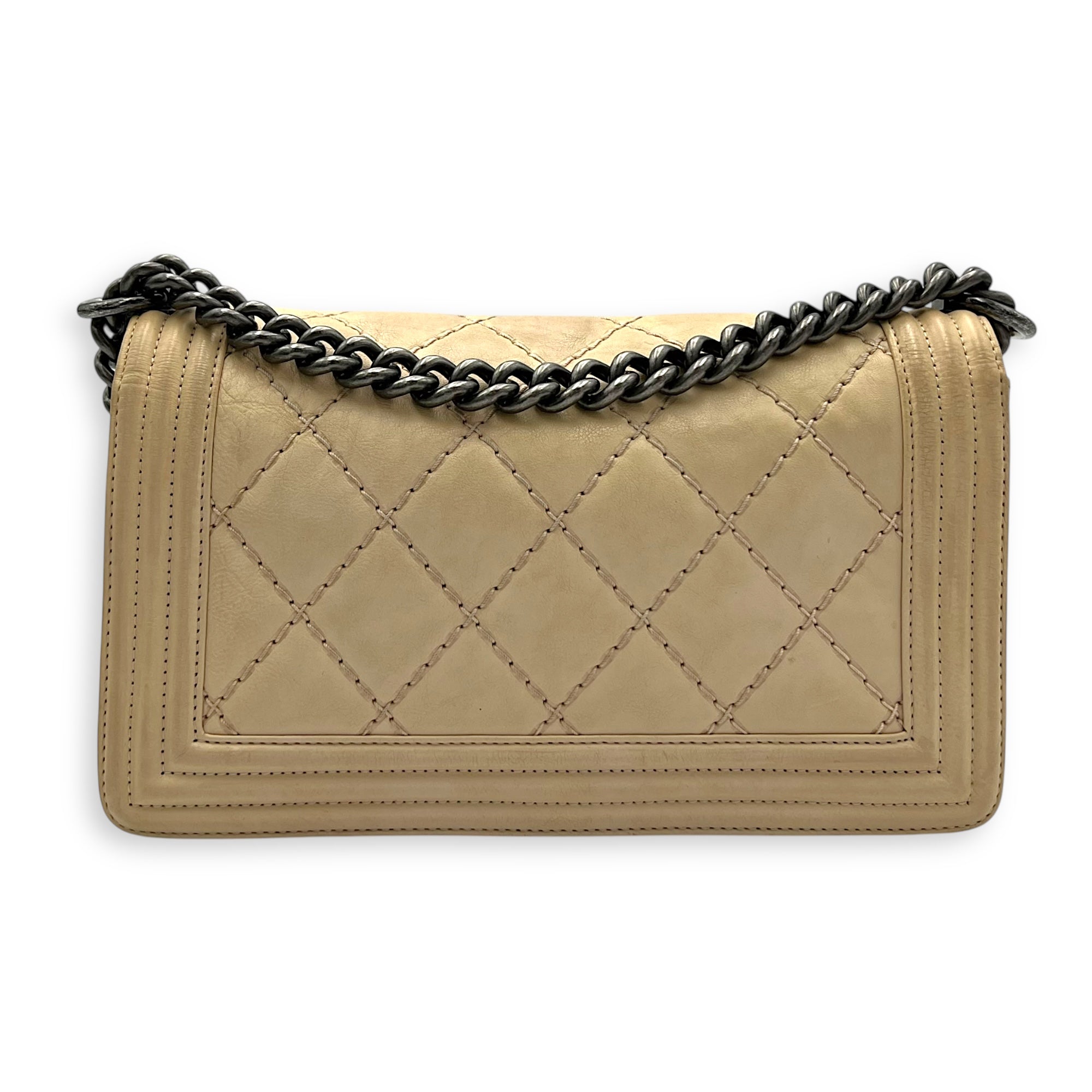 Chanel Boy Crossbody Bag Medium Beige in Calfskin, Silver hardware_2