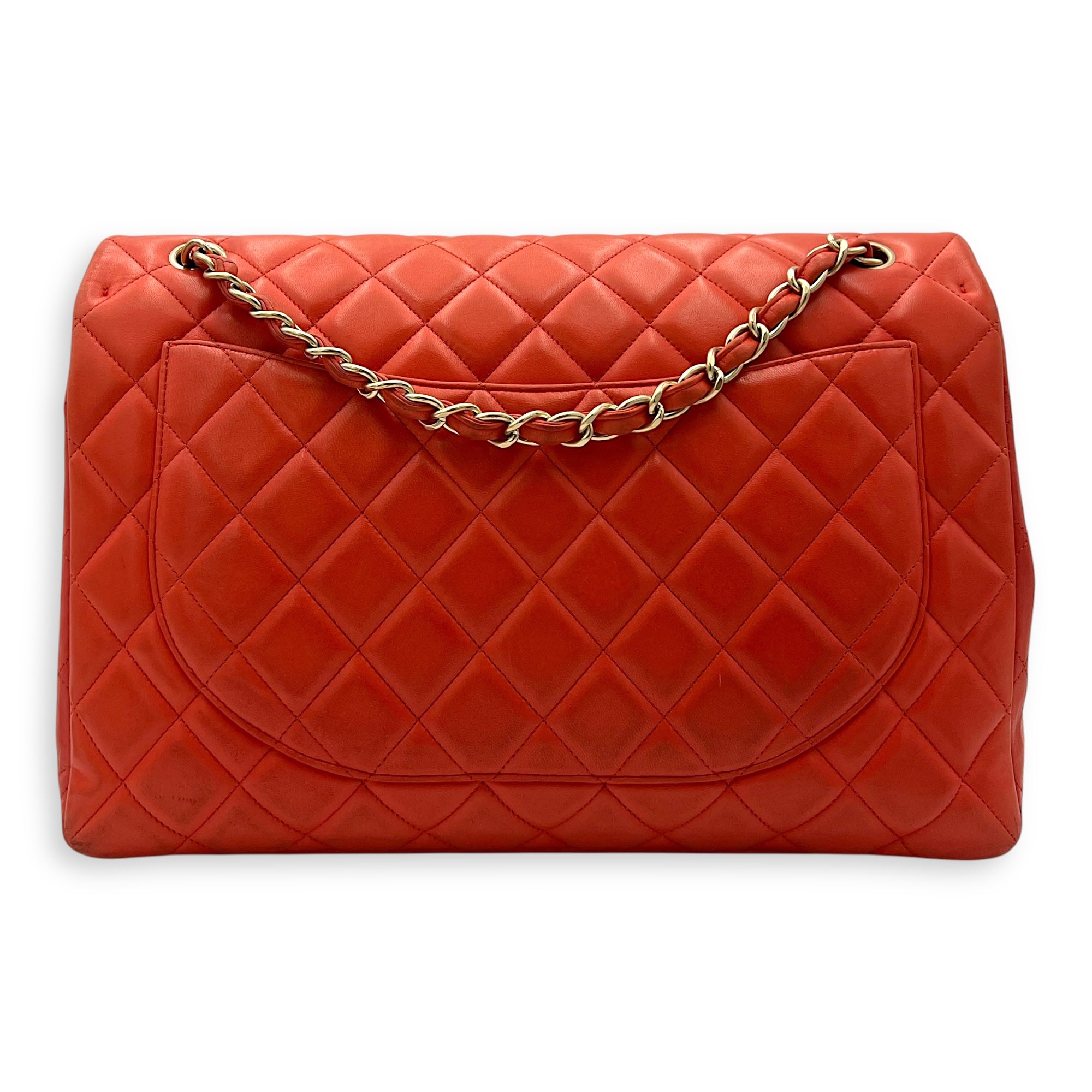 Chanel Classic Orange Shoulder Bag in Lambskin, Brushed Gold hardware_2