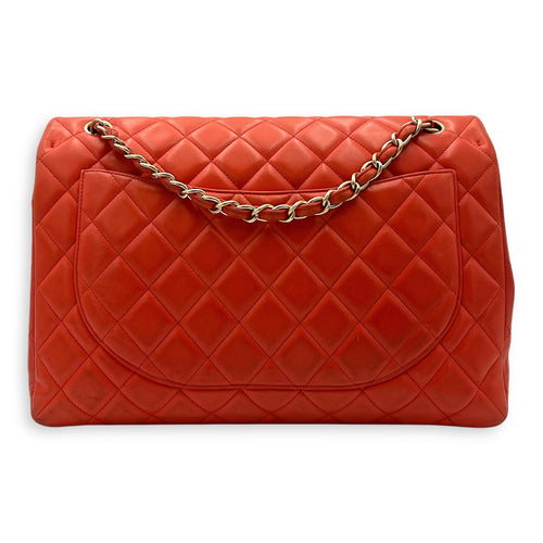 Chanel Classic Orange Shoulder Bag in Lambskin, Brushed Gold hardware_2