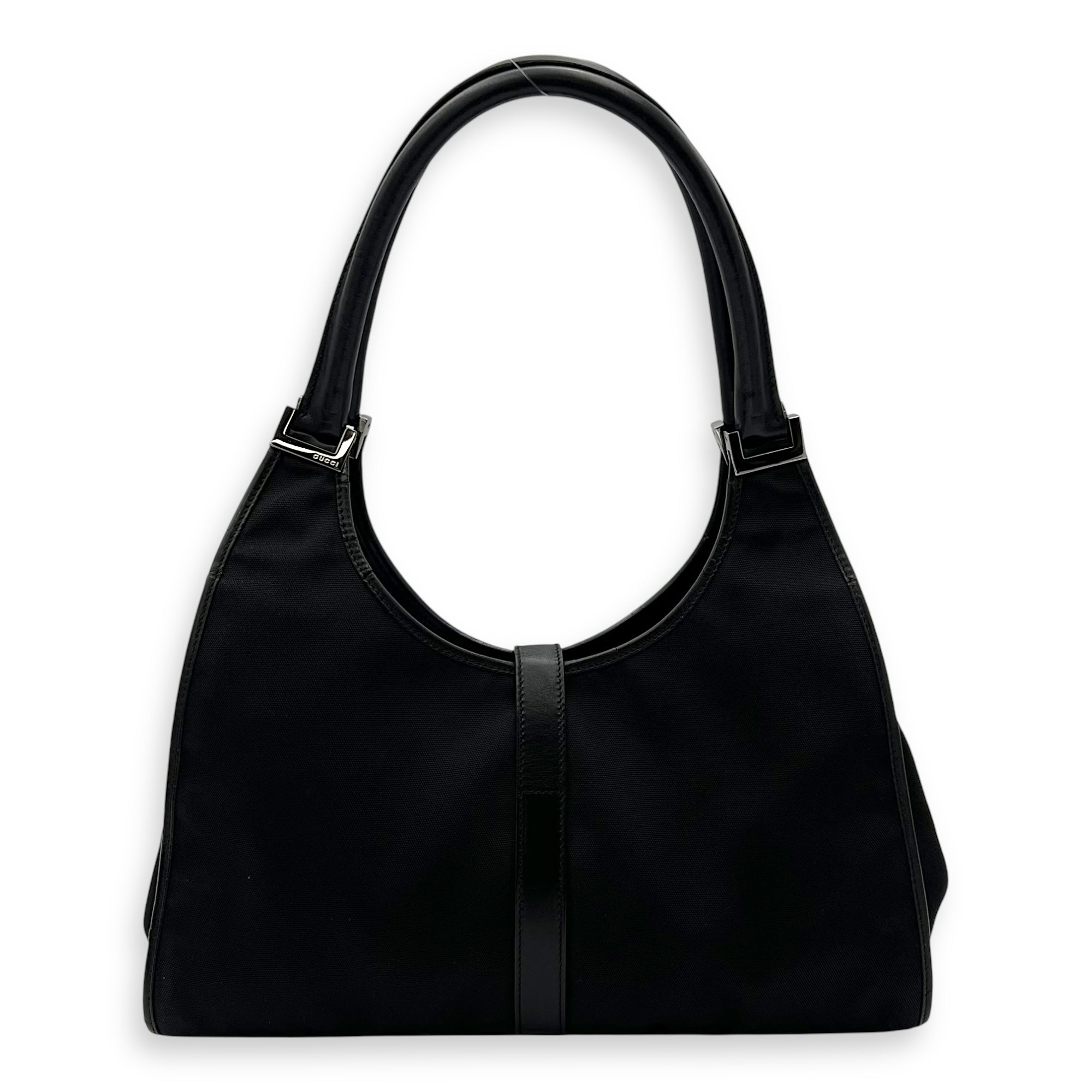 Gucci Jackie 1961 Shoulder Bag Black in Canvas, Silver hardware_2