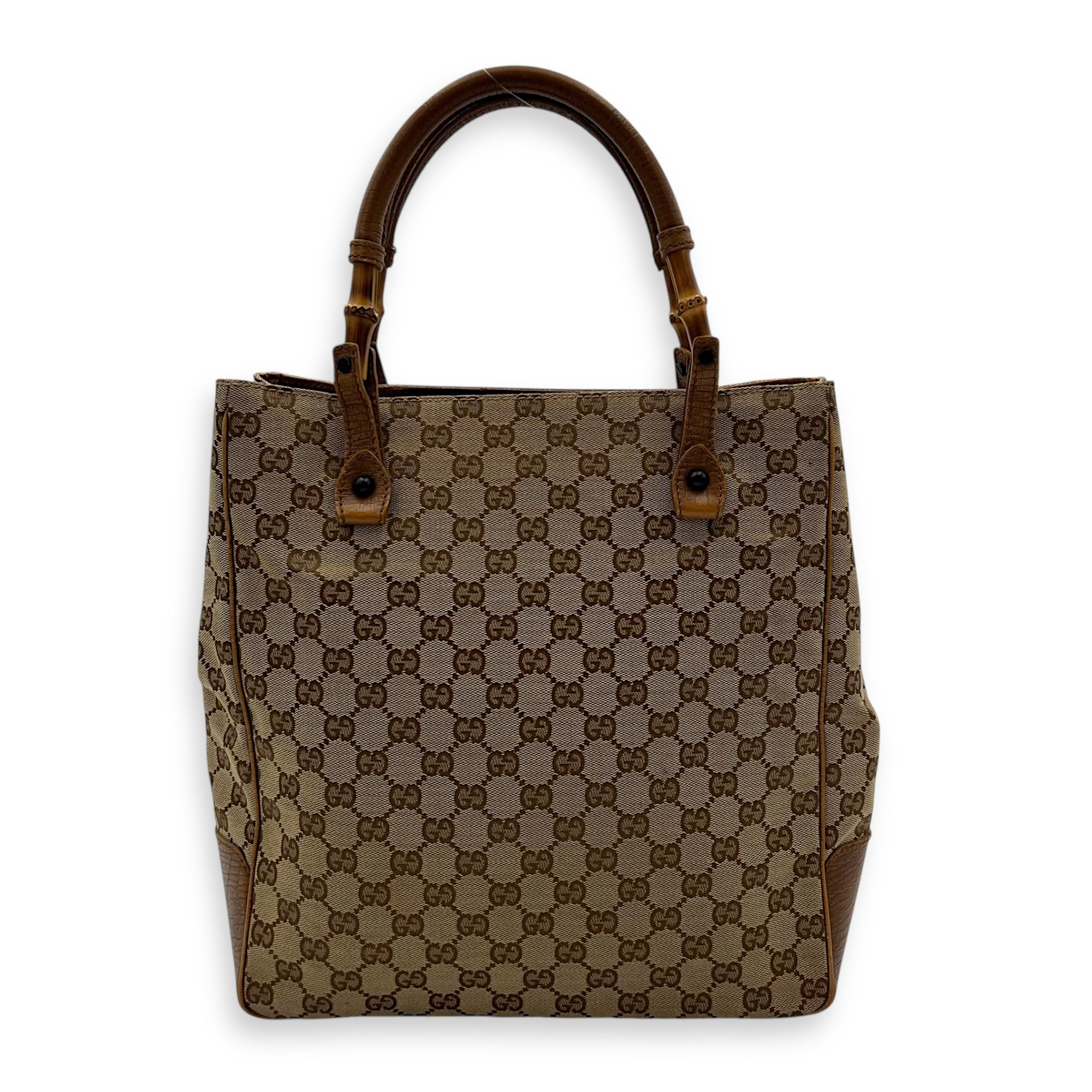 Gucci GG Top Handle Bag Brown in Canvas, Gold hardware_2