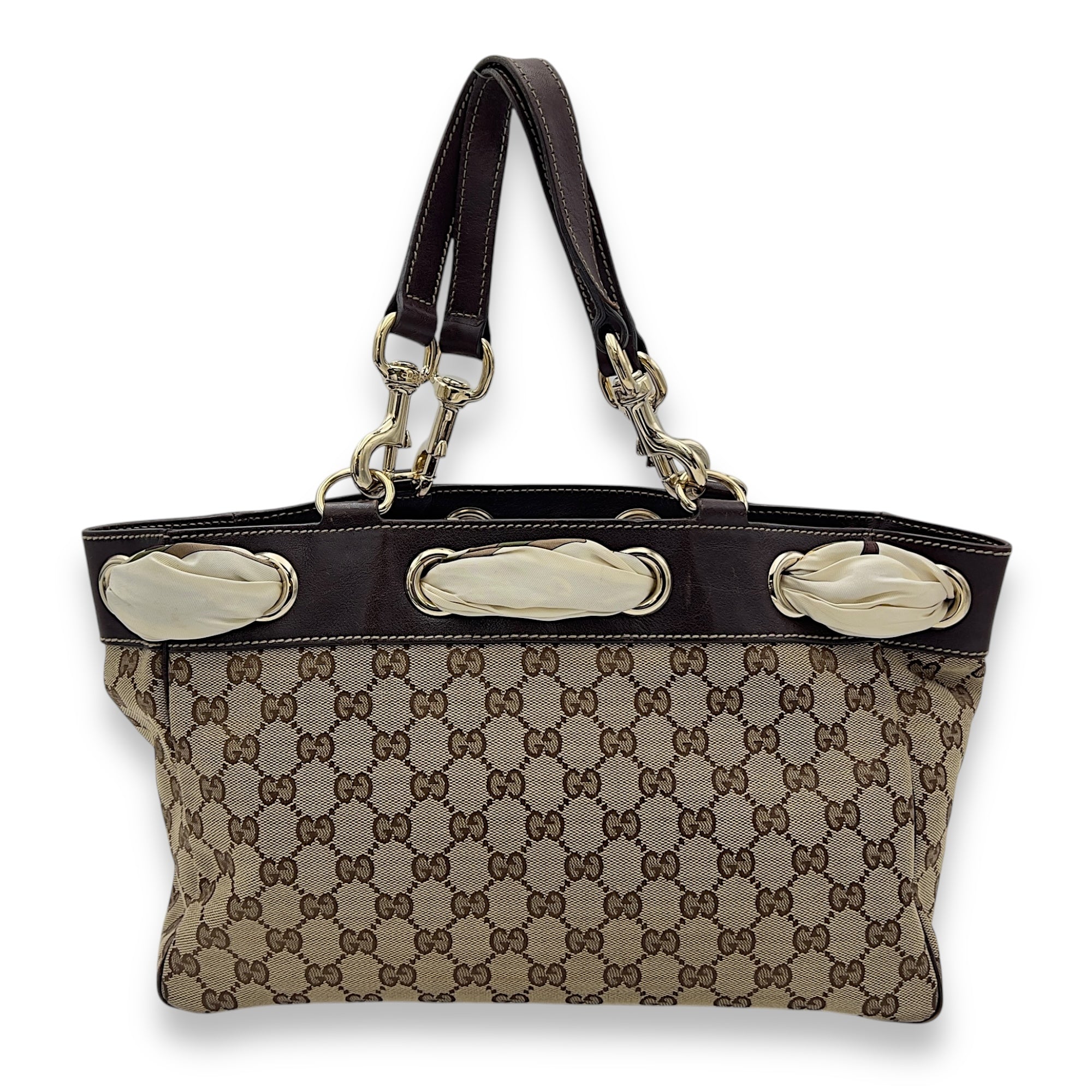 Gucci GG Brown Tote Bag in Canvas, Light Gold hardware_2