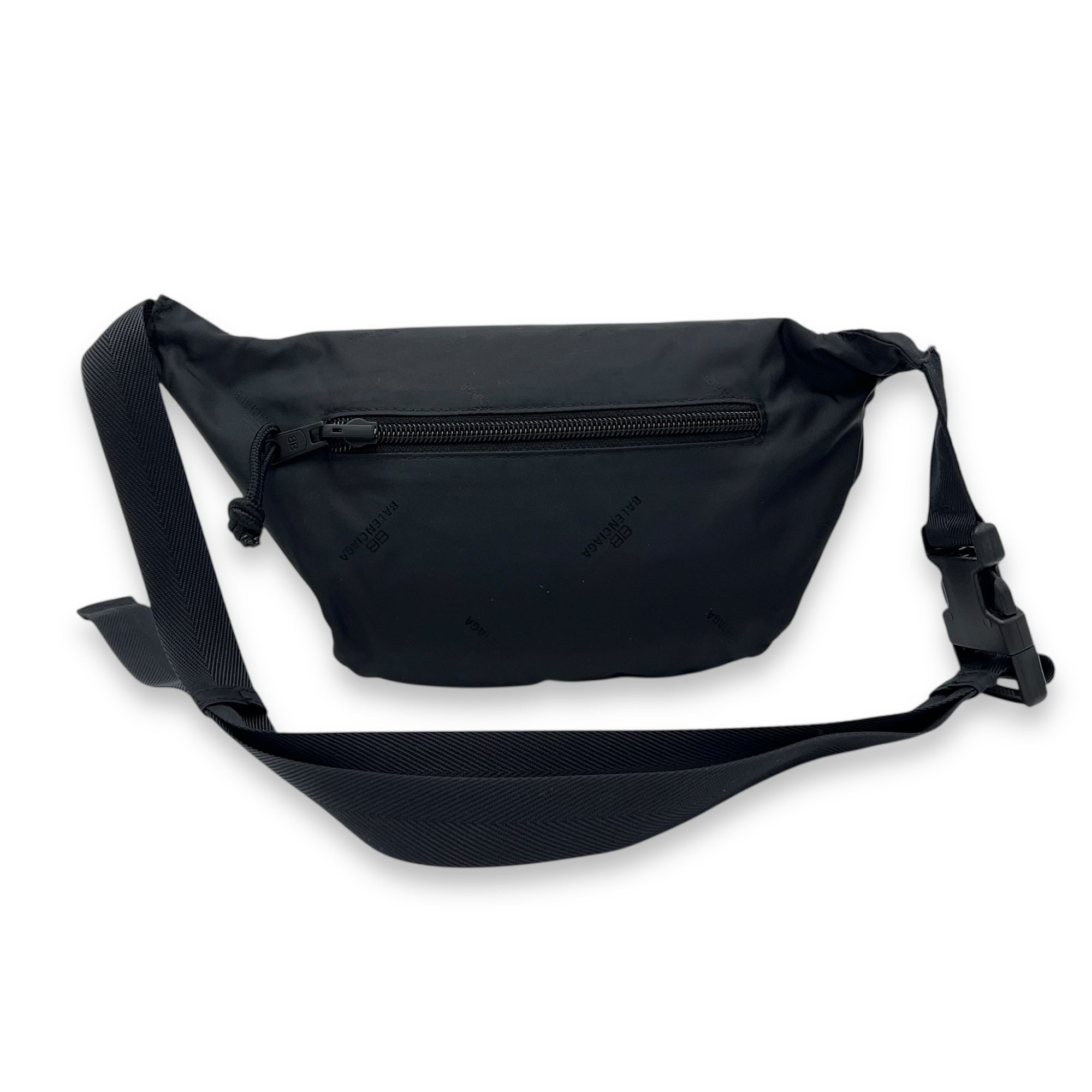 Balenciaga Logo Belt Bag Black in Canvas, Silver hardware_2
