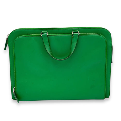 Prada Logo Briefcase Green in Saffiano Leather, Silver hardware_2