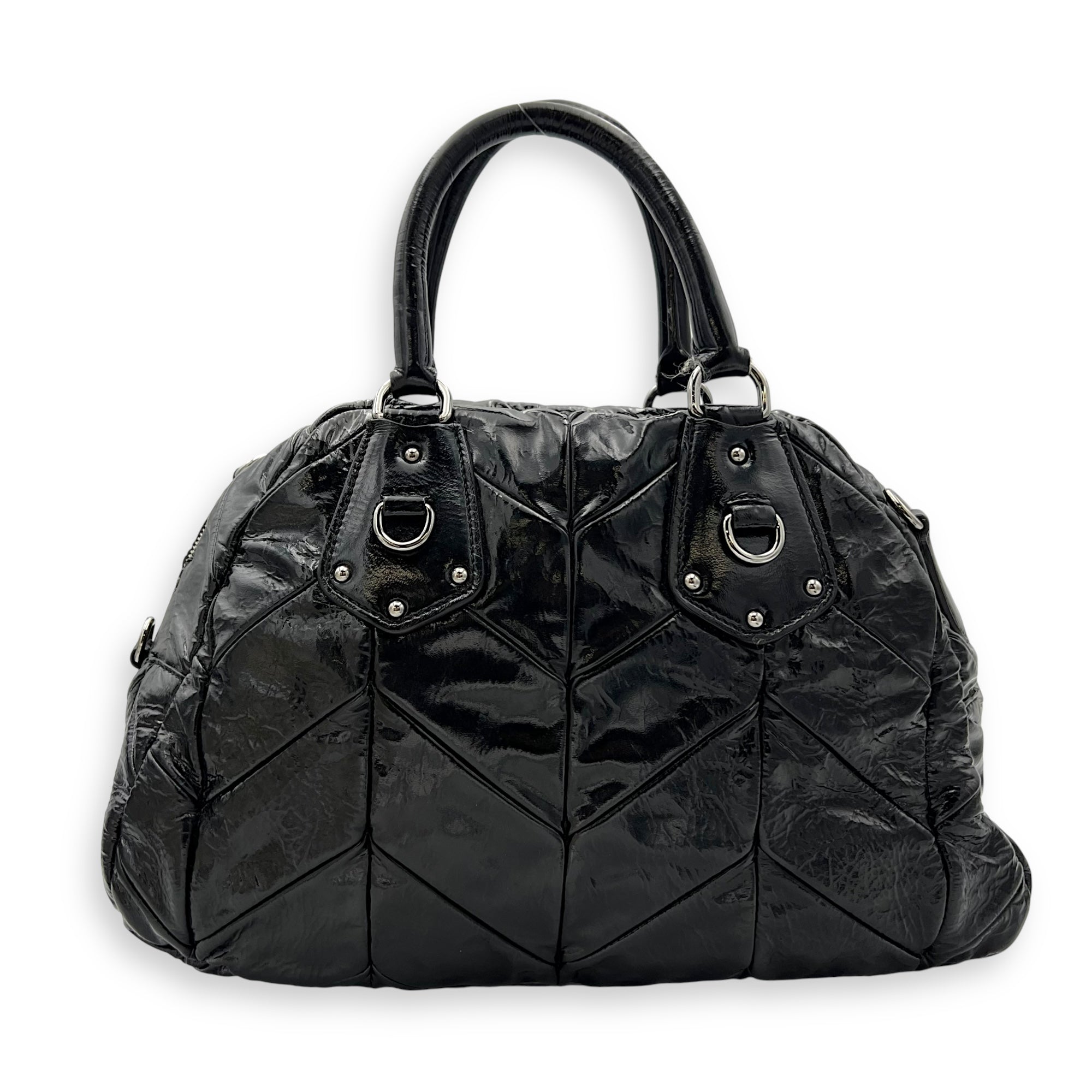Prada Quilted Top Handle Bag Black in Glazed Calfskin, Silver hardware_2