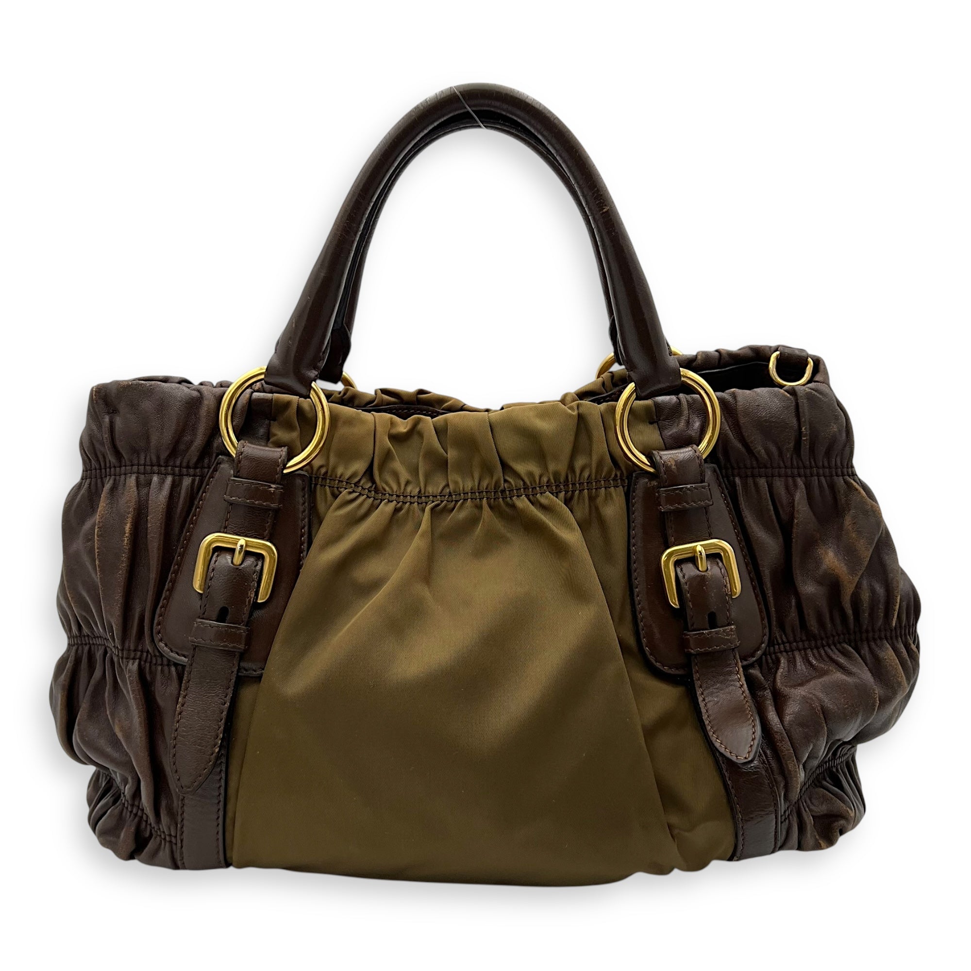 Prada Vintage Top Handle Bag Green in Nylon, Gold hardware_2