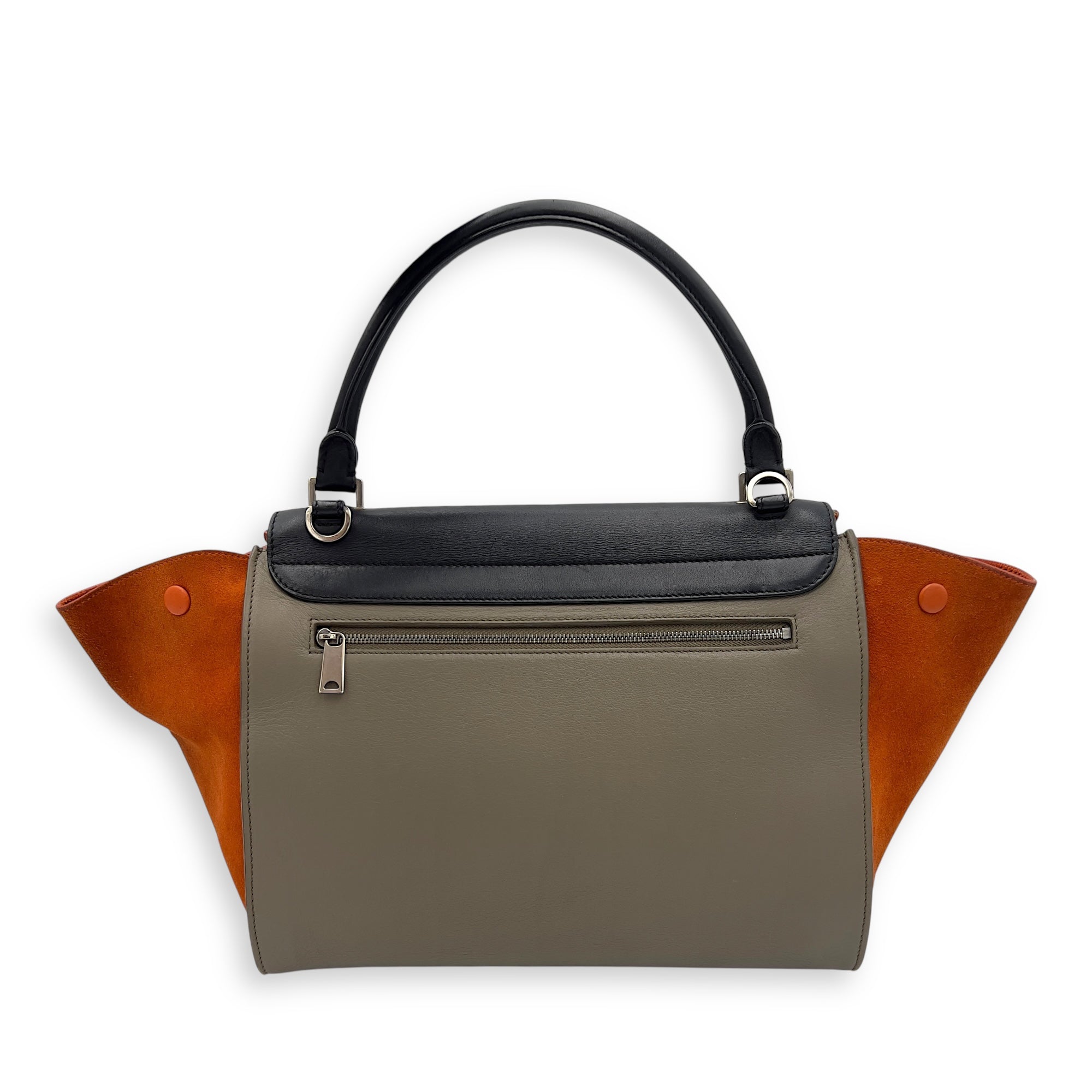 Celine Trapeze Top Handle Bag Medium Black in Calfskin, Silver hardware_2
