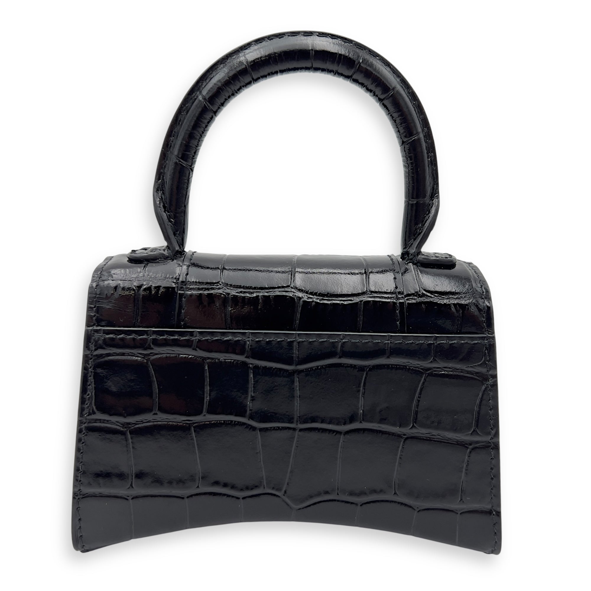 Balenciaga Hourglass Mini Black Top Handle Bag in Crocodile Embossed Calfskin, Lacquered Metal hardware_2